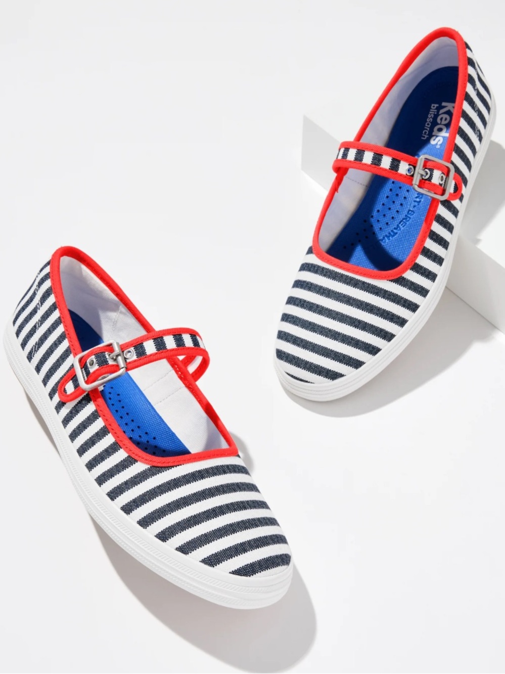 NEW Keds Women’s Maise Navy Striped With Red Trim Canvas Mary Jane Shoes 8.5 M